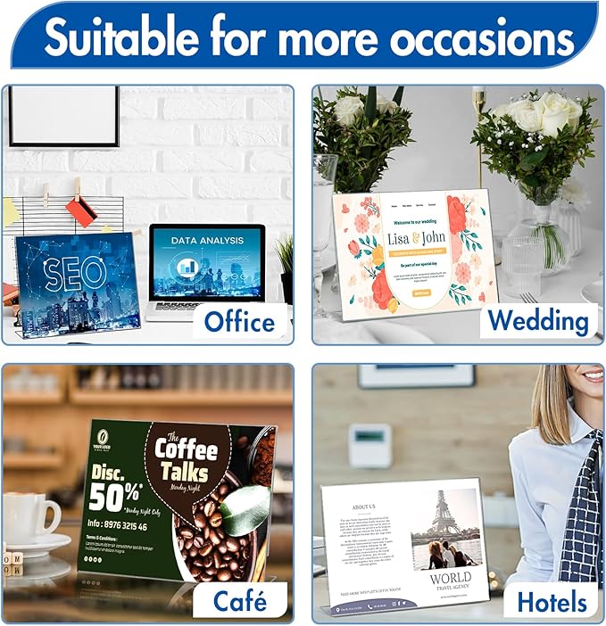 Aheroi 12Pcs Acrylic Sign Holder 8.5 x 11, Horizontal Clear Sign Holders 8.5 x 11, L-Shape Acrylic Paper Holder, Plastic Sign Holder Paper Holder Display Stand for Menu Document Picture Frames