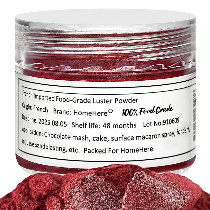 HomeHere Edible Luster Dust Food-Grade Glimmer Powder Glitter for Cake Decorating 7g, Edible Sprinkle Glitter for Cocktails Drinks Baking Candy Dessert Chocolate Vegan Tasteless, Burgundy