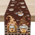 Coffee Time Table Runner, Farmhouse Retro Gnome Coffee Cup Tea Party Cafe Brwon Table Center Decor for Home Kitchen Dining Patio Holiday Party Indoor Outdoor Table Decorations,13"x108" Inch