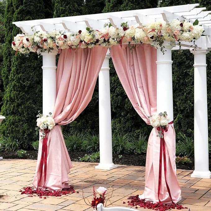 4 Panels Wedding Arch Draping Fabric 28" x 20ft Wedding Arch Drapes Chiffon Fabric Drape Sheer Backdrop Curtain for Weddings Party Ceremony Birthday Arbor Drapery Reception Ceiling Decor(Dusty Rose)