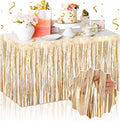 3 Pack 29 x108 Inch Champagne Gold Foil Fringe Table Skirts Metallic Banner for Tinsel Streamer Garland Backdrop for Parade Floats Mother's Day, Graduate, Birthday, Wedding Party Decoration