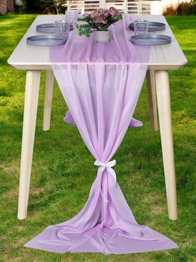 MDS 2 Pack 10ft Chiffon Table Runner 29 x 120 Inches Sheer Wedding Runner Romantic Rustic Table Runner for Wedding Decorations, Birthday Parties, Bridal Shower Party Arch Decor - Orchid