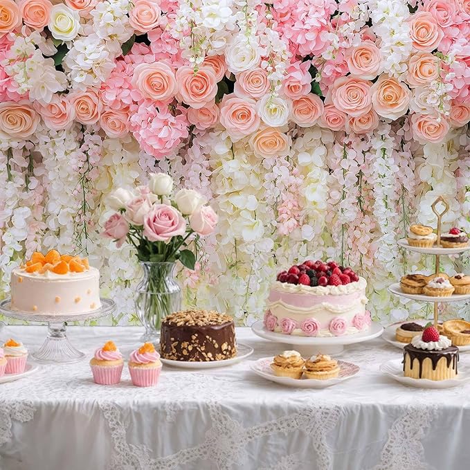 5x4ft Pink Rose Flower Wedding Photography Backdrop Spring Floral Photography Backdrop Valentine's Day Mother's Day Girl Birthday Baby Shower Wedding Bridal Party Banner Photo Booth Props Background