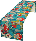 Japanese Kio Fish Table Runner Oriental Tradition Cherry Art Printed Burlap Runner Home Kitchen Dining Table Living Room Decor Fabric 1 Panel W13xL120in