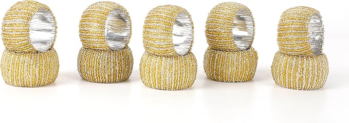 Decorative Beaded Napkin Rings Set of 12 - Rhinestone Serviette Holder for Table Décor, Christmas, Thanksgiving, Weddings, Parties, Artisan Festive Luxury Dining Napkin Holders (Yellow) - CLEENTABLE