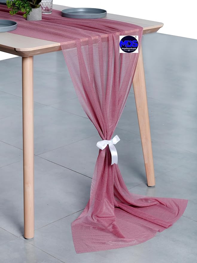 MDS Halloween Chiffon Table Runner - 10 Pack, 29 x 170 Inches, 14ft Each - Sheer Spooky Table Runners for Haunted House Parties, Trick-or-Treat Tables, Witchy Décor, Wedding & Events - mauva