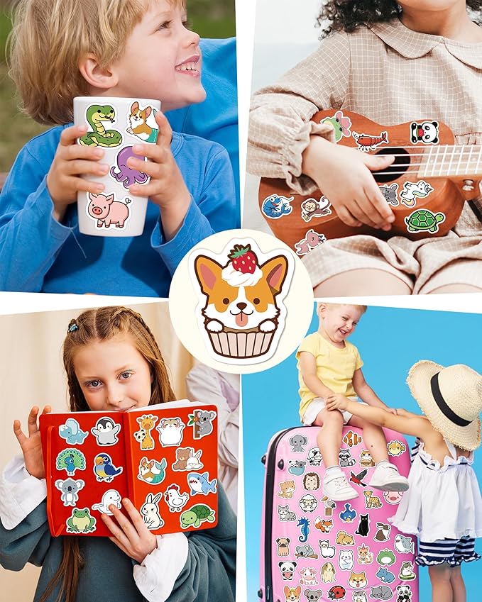 300 Pcs Animal Stickers for Kids, Cute Water Bottle Stickers for Kids Waterproof, Vinyl Laptop Kid Sticker Pack, Kid Classroom Prizes for Elementary Students