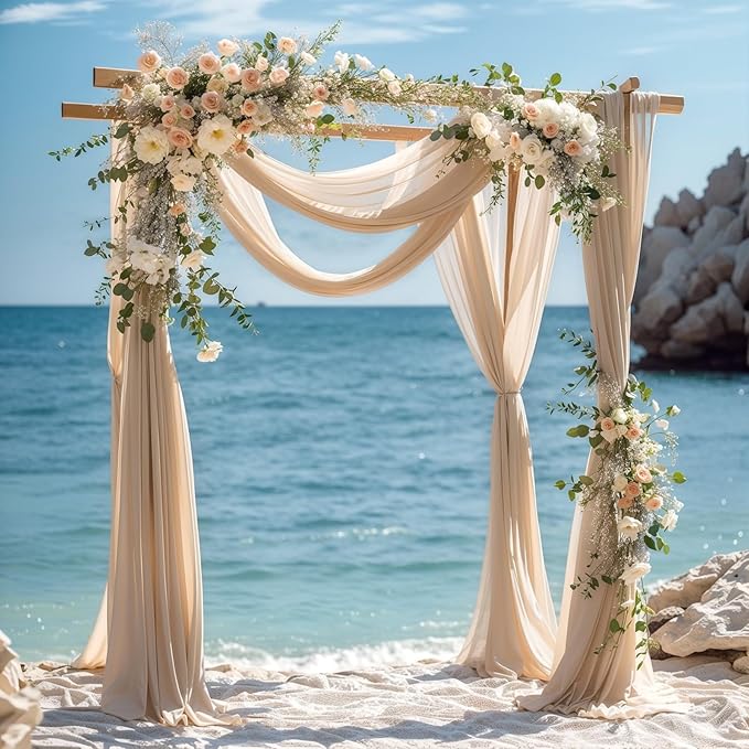 Wedding Arch Draping Fabric, 1 Panel 28" x 19Ft Deep Champagne Arch Drapes Sheer Backdrop Curtain for Wedding Ceremony Party Ceiling Decor