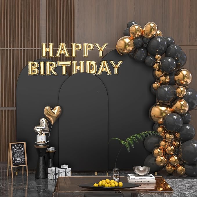 Spandex Anti Wrinkle Arch Backdrop Cover - High Elastic Fitted Arch Stand Cover Set of 3 Black Round Top Chiara Backdrop for Wedding Birthday Party Garden Decor 6.6FT, 7.2FT, 8FT