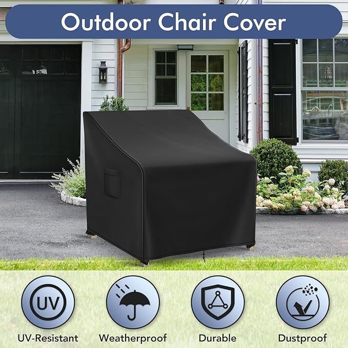 Patio Furniture Covers Waterproof for Chairs, Lawn Outdoor Chair Covers 2 Pack, Patio Chair Covers for Outdoor Furniture Fits up to 30W x 37D x 31H inches, Black