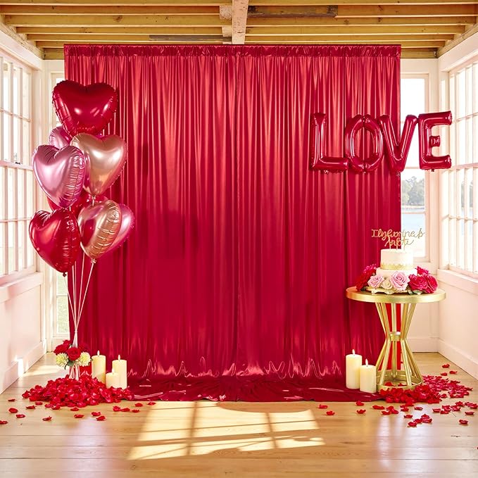 gogoparti 10x10FT Red Sequin Backdrop Curtain - 2 Panels of 5x10FT Wrinkle-Free Glitter Drapes for Photography, Birthdays, Weddings & Graduations