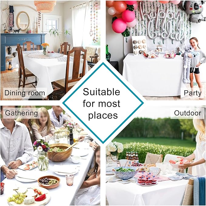 Hiasan White Rectangle Tablecloth - Waterproof and Spillproof Washable Fabric Table Cloth for Dining Room Kitchen Party and Outdoor, 60 x 84 Inch