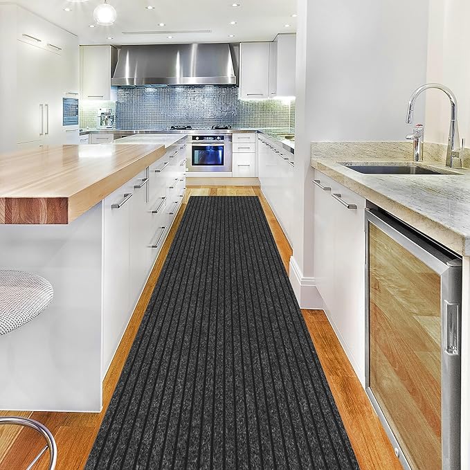 Ottomanson 2'7" x 8' Hallway Runner with Scraper Pile - Extra Durable Non-Slip Rug Mat for Indoor & Outdoor Use - Ideal for Kitchen, Entryway & Garage - High-Traffic Carpet, Black