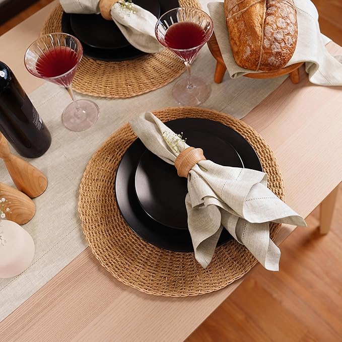 Linen Table Runner 36 Inches - 100% Pure Linen Light Natural Runner for Thanksgiving, Christmas - Lino Hemstitch Cloth Fabric Runner 14 x 36 Inch