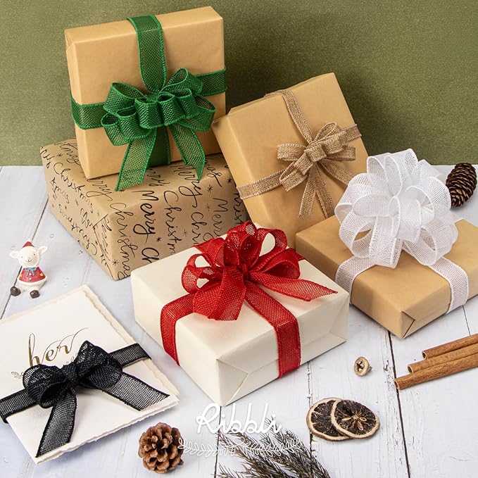 Ribbli Natural Burlap Wired Ribbon, 1/2 Inch x Continuous 20 Yard, Wired Edge Ribbon for Wreaths, Big Bows, Tree Decoration, Outdoor Decoration