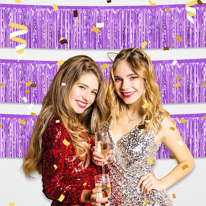 6 Pack 10 Feet Light Purple Foil Fringe Garland Metallic Tinsel Streamers Banner Wall Hanging Curtain Backdrop for Parade Floats, Birthday, Graduate, Mother's Day, Wedding Party Decoration