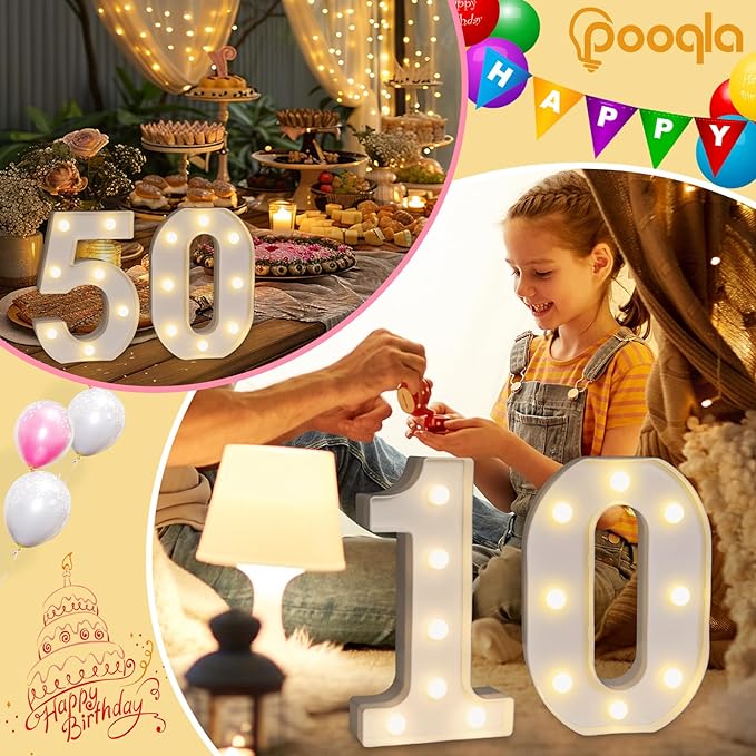 Pooqla Decorative Led Light Up Number Letters, White Plastic Marquee Number Lights Sign for 23th Birthday Party Wedding Decor Battery Operated Number (23)