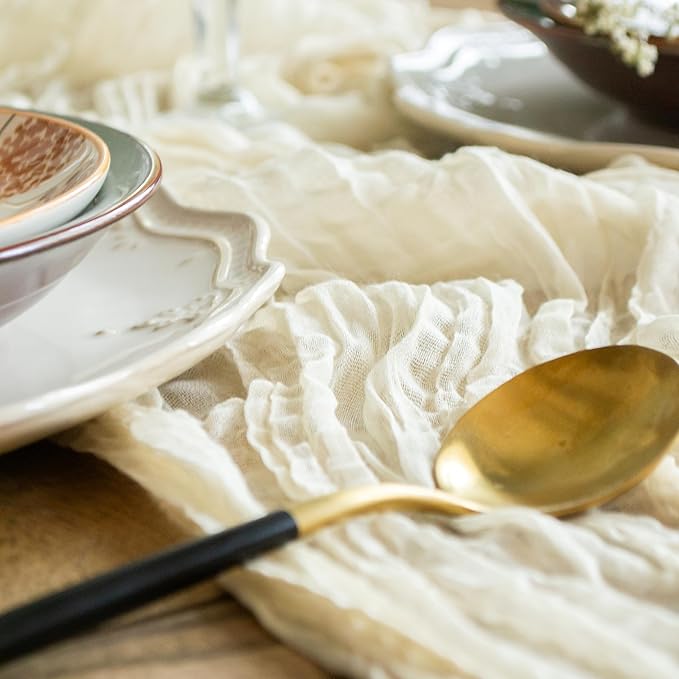 Ivory Cheesecloth Table Runner Set of 2 Runners 141 in Long Each Cream Gauze Table for Wedding Table Baby Shower Decorations or Bridal Shower Decor Table Cloth Modern Table Runner Boho Table Decor