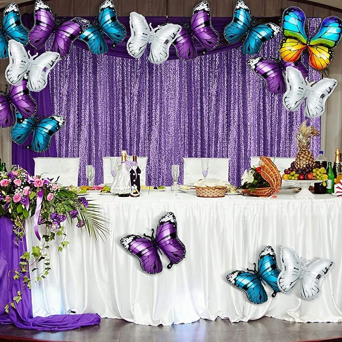 Sugargirl Purple Sequin Backdrop Curtain 4 Panels 2FTx8FT Glitter Purple Background Drapes Sparkle Photography Backdrop for Party Wedding Birthday Wall Decoration