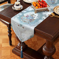 HeMiaor Chenille Luxury Table Runner Jacquard Textured Design for Office Desk Decoration and Coffee Table Decor Light Blue Table Runners 72 inches Long