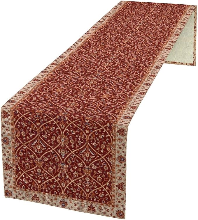 Boho Floral Vintage Table Runner, Red Retro Flower Rustic Country Farmhouse Abstract Pattern for Home Kitchen Table Decor Dining Coffee Room Party Decor 13x108in