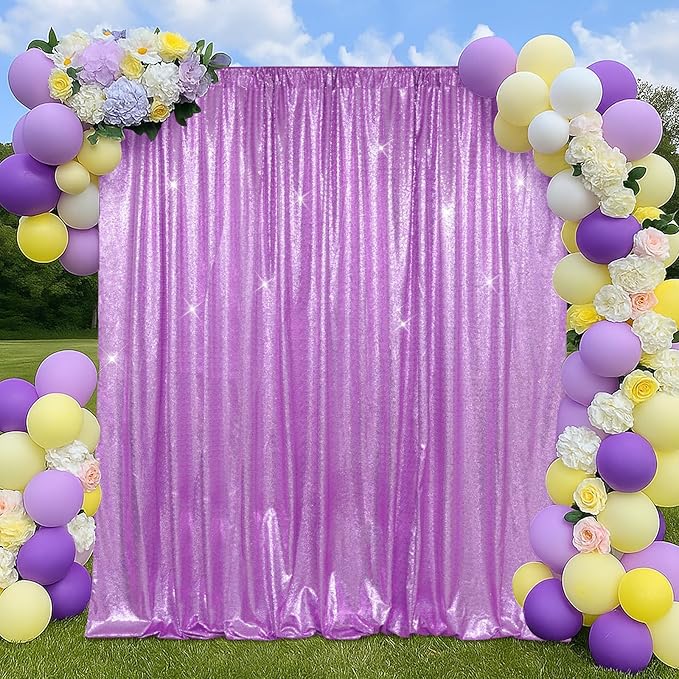 SquarePie Sequin Backdrop Less Transparent Background Sparkly Curtain for Wedding Party 8FT x 8FT Lavender