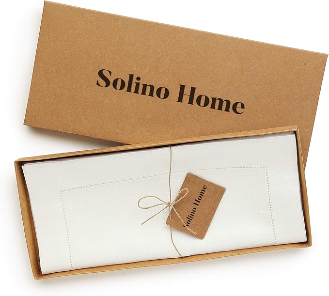 Solino Home Linen Ivory Table Runner 48 Inches - Classic Hemstitch, 100% Pure Linen Coffee Table Runner 14 x 48 Inch Ideal for Dresser Tables - Fall, Halloween, Thanksgiving, Christmas, Holiday