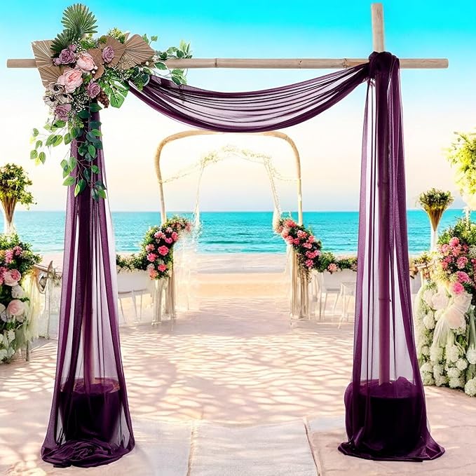MDS Halloween Chiffon Draping Fabric - 1 Panel, 30" Wide x 50ft Long - Sheer Spooky Arbor & Canopy Drapery for Haunted House Backdrops, Party Ceilings, DIY Costumes & Themed Events - Eggplant