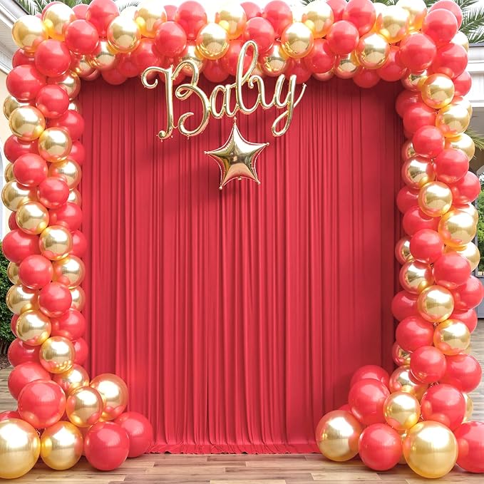 30×12ft Wrinkle Free Red Backdrop Curtain for Wedding Parties,6 Panels 5×12ft Long Soft Silky Polyester Backdrop Drapes Red Photo Back Drop Curtains for Photography Stage Christmas Background Cloth