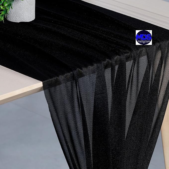 MDS Halloween Chiffon Table Runner - 10 Pack, 29 x 120 Inches, 10ft Each - Sheer Spooky Table Runners for Haunted House Parties, Trick-or-Treat Tables, Witchy Décor, Wedding & Events - Black