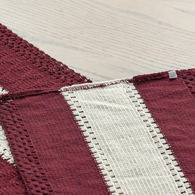 Artoid Mode Red Farmhouse Rustic Table Runner, Seasonal Hollow Kitchen Dining Table Decoration for Home Party Decor 12x120 Inch