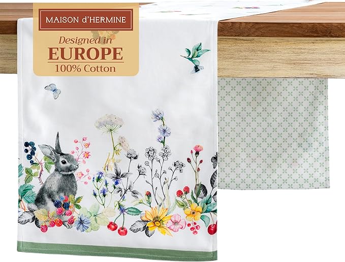 Maison d' Hermine Table Runner 100% Cotton Double Layer Table Runners 72 inches Long Decorative for Home Kitchen Dining Party Baby Shower Wedding Bridal Shower Spring Summer (Printemps, 14.50" x 72")