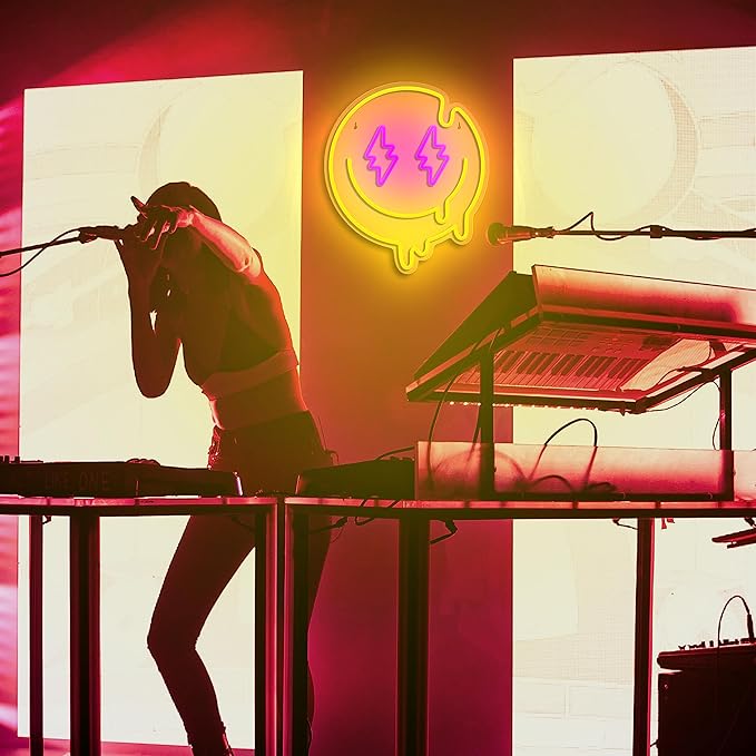 Melting Smile Face Neon Sign Dimmable Melted Smiling Face Neon Signs for Wall Decor Neon Smile Light Signs for Kids Room Party Bedroom Wall Art Decor USB Powered Holiday Gift