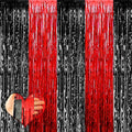 4 Pack 3.2Ft x 6.6Ft Black Red Fringe Curtain Backdrop, Metallic Tinsel Foil Fringe Streamers Curtains Background for Photo Booth Wedding Casino Viva Las Vegas Game Night Birthday Party Decorations