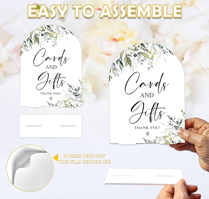 Greenery Cards and Gifts Sign, 6 x 8 Inch White Arch Acrylic Wedding Sign with Holder, Wedding Sign for Ceremony and Reception, Wedding Decoration, Wedding Supplies - LY01