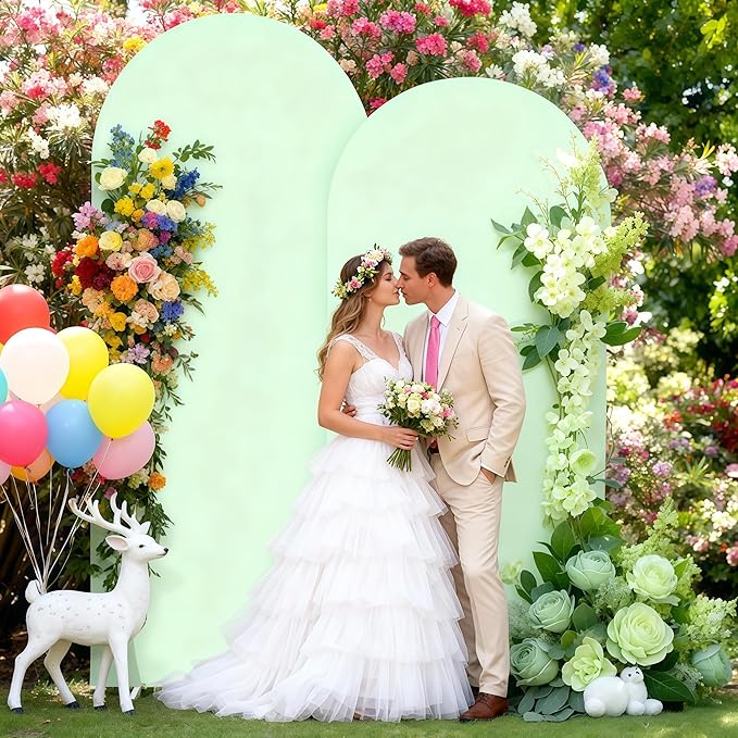 6FT Sage Green Arch Cover - Polyester Fitted Wedding Arch Stand Covers Round Top Chiara Arch Backdrop Cover for Birthday Party Banquet Photo Background Decoration