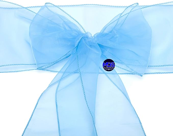 MDS Pack of 125 PCS Organza Chair Sashes Wider Dining Chair Bows Ribbon Tie Back for Wedding Party Birthday Bridal Shower Reception Event Banquet Home Chair Cover Decoration - Baby Blue