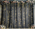 20ft x 10ft Black Tulle Photo Backdrop Curtain with Lights String for Parties Sheer Black Curtain Backdrop for Birthday Party Baby Shower Wedding Photo Booth Photography Background Decorations