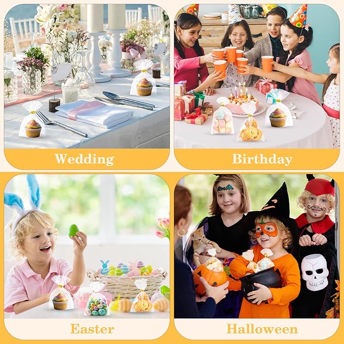Cidenbio 100 PCS Cellophane Treat Bags, 3x5 In Clear Cellophane Gift Bags with Twist Ties Plastic Goodie Bag for Party Favor Cookie Candy Popcorn Bakery Chocolate Gift Wrapping