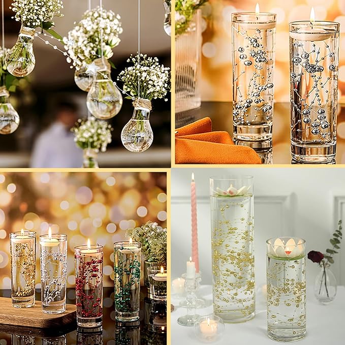 50 PCS Artificial Floating Beads for Centerpieces & Vase Fillers - Transparently BlueAB 8+3mm String Beads, Faux Pearl Strings for Wedding, Party, Crafts, and Home Decoration