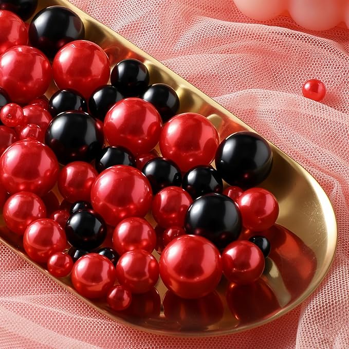 200 Pcs Vase Filler Beads Black and Red Pearl Beads for Vase No Hole Pearls for Centerpieces Vases Home Table Party Decor Wedding DIY 8/14/20mm