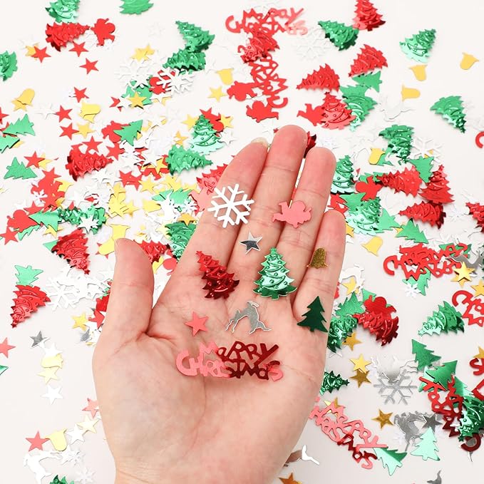 MARFOREVER Christmas Glitter Confetti, ChristmasTable Confetti Decorations Red Green White Sprinkles Santa Claus Tree Elk Snowflake Scatter for Christmas Party Supplies