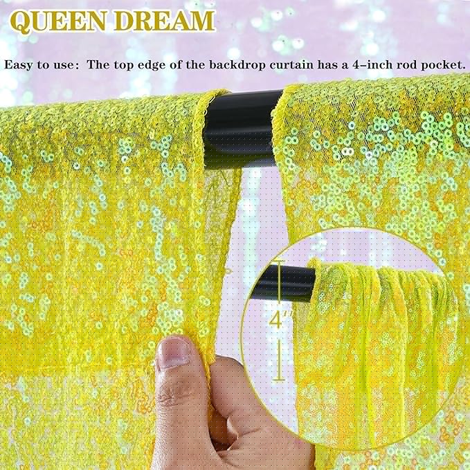 Sparkle Sequin Backdrop Curtains Panels - Yellow Sequin Photo Backdrop 2 Panels 2FTx8FT Wedding Birthday Party Background Drapes