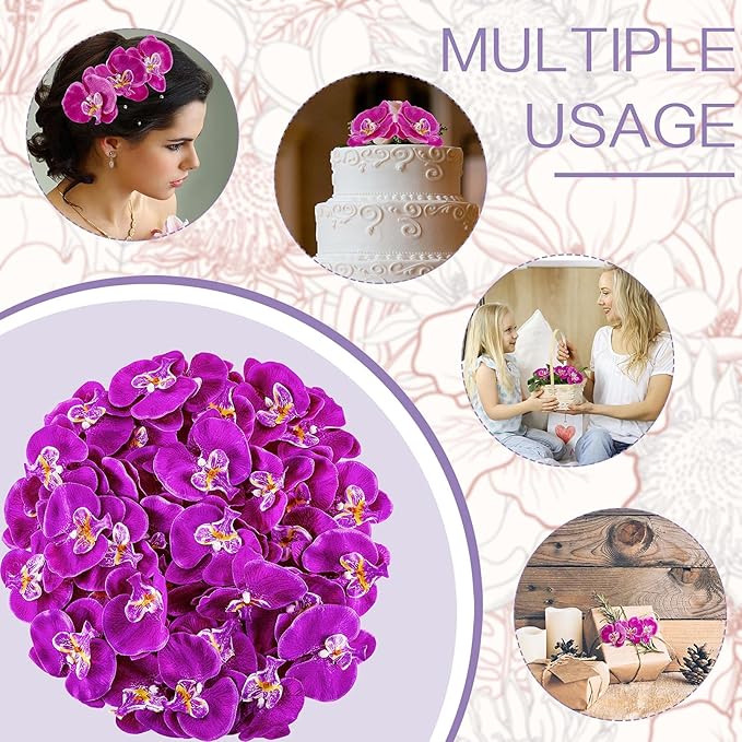 40 Pieces Orchid Petals Artificial Decorations Orchids Heads Flowers Faux Silk Phalaenopsis Butterfly Flower Heads for DIY Craft Home Wedding Party (Dark Purple)