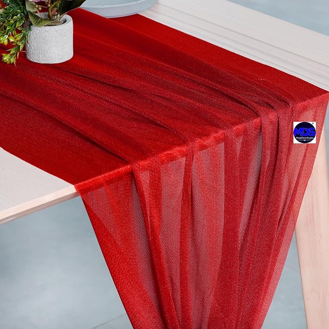 MDS Halloween Chiffon Table Runner - 10 Pack, 29 x 170 Inches, 14ft Each - Sheer Spooky Table Runners for Haunted House Parties, Trick-or-Treat Tables, Witchy Décor, Wedding & Events - Red