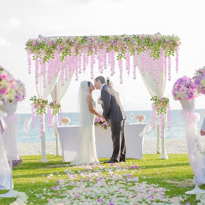 36 Pack Pink Wisteria Hanging Flowers, 3.44 Ft Fake Hanging Flowers, Artificial Wisteria Garland Vines for Wedding Room Backdrop Outdoor Patio Garden Decoration