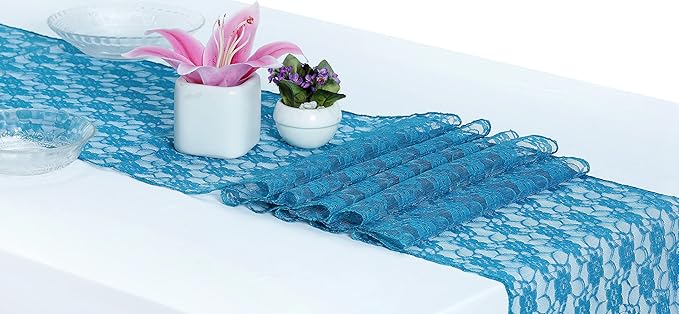 MDS Pack of 20 Wedding 12 x 108 inches Lace Table Runner for Wedding, Decorations for Birthday Parties, Banquets, Graduations, Engagements, and Runners fit Rectangle, Round Table- Dark Teal