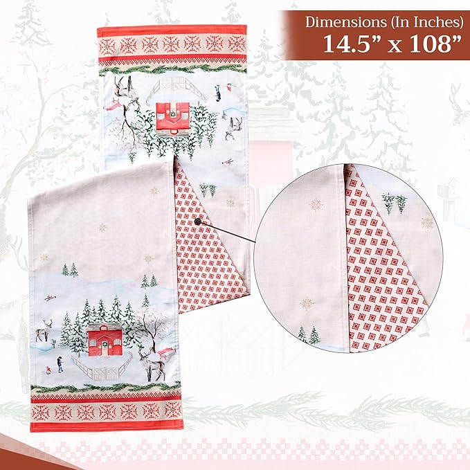 Maison d' Hermine Table Runner 100% Cotton Double Layer Table Runners 108 inches Long for Thanksgiving Christmas Decorations Home Kitchen Dining Party Wedding (Rural Christmas, 14.5" x 108")