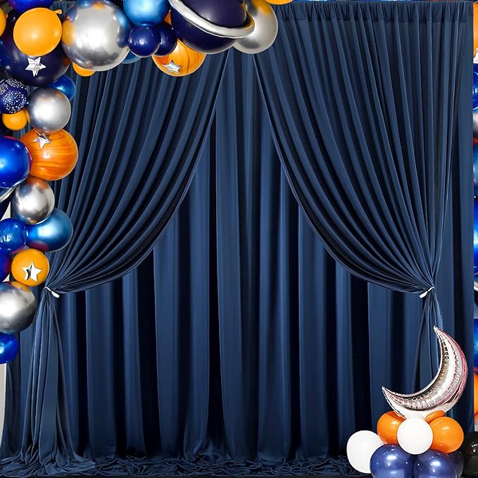 30 ft x 8 ft Navy Blue Backdrop Curtain Panels, 6 Panels 5 ft x 8 ft Wrinkle Free Polyester Photography Backdrop Drapes, Wedding Party Home Decoration Supplies