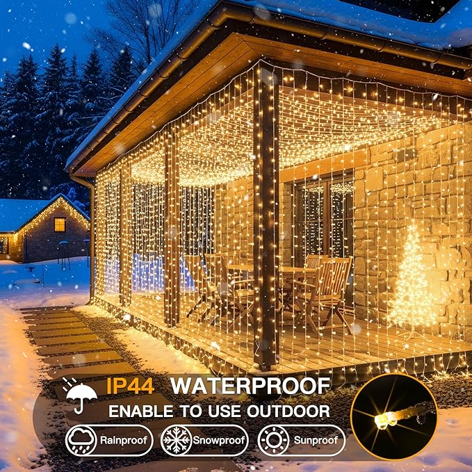 suddus 900 LED Christmas String Lights Outdoor, 9.8x29.5ft Curtain Light Plug in with Remote, 8 Modes Wall Hanging Lights for Christmas,Dorm,Wall，Window,Wedding,Party,Birthday Decor,Warm White